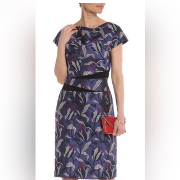 Escada Floral Dress With Statement Neckline Size 44 - Picture 1 of 15